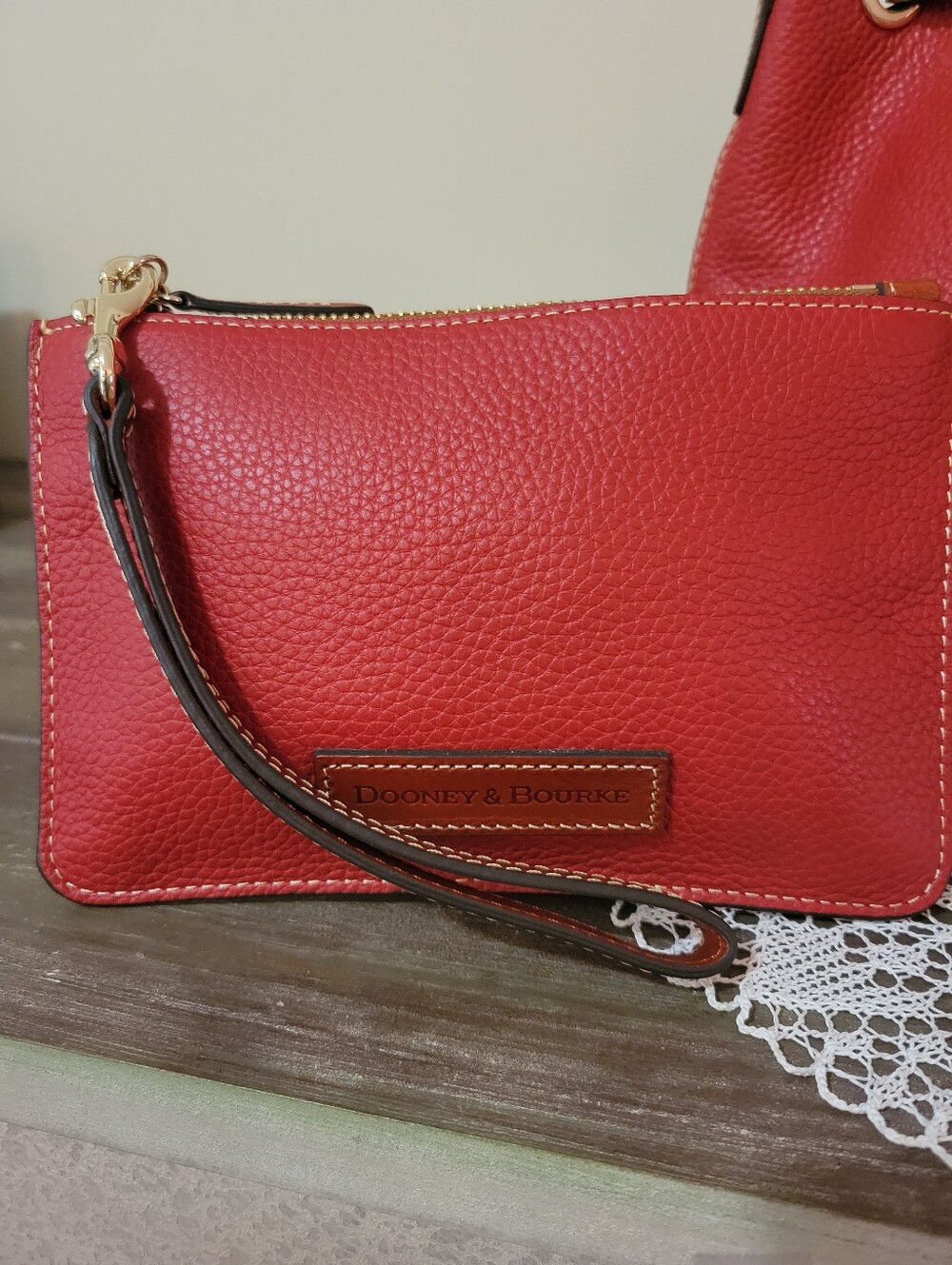 Dooney & Bourke Red Pebble Leather Aimee Drawstring Bag & Matching Wristlet - Picture 3 of 10